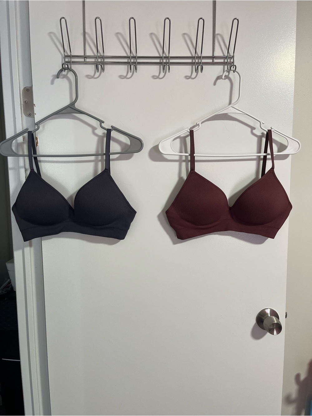 Seamless Wireless Ribbed Bra - Charcoal Blueish Color and Burgundy